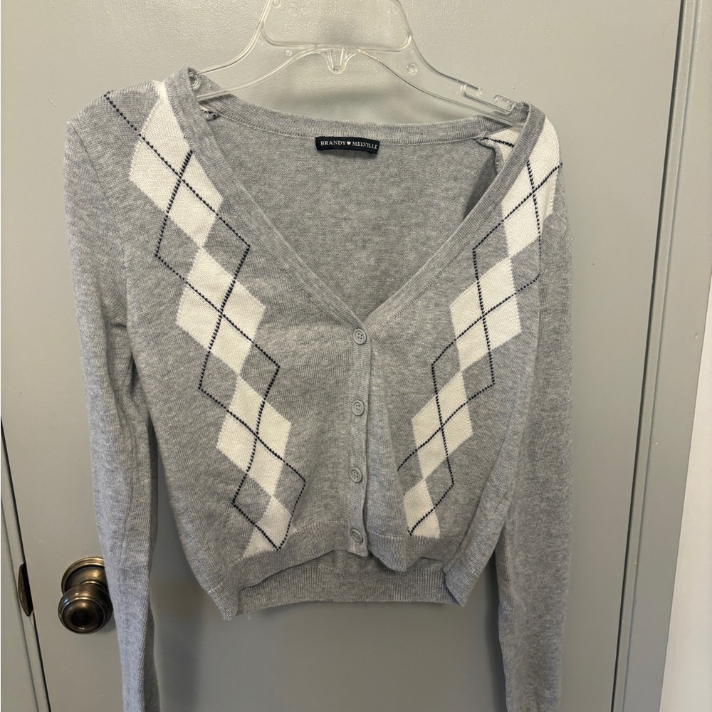 Brandy Melville Gray and White Long Sleeve Tee
